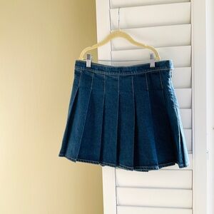 Sunday Best Dark Blue Pleated Denim Mini Skirt
